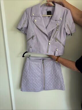 Lilac Quilted Leather Mini Skirt